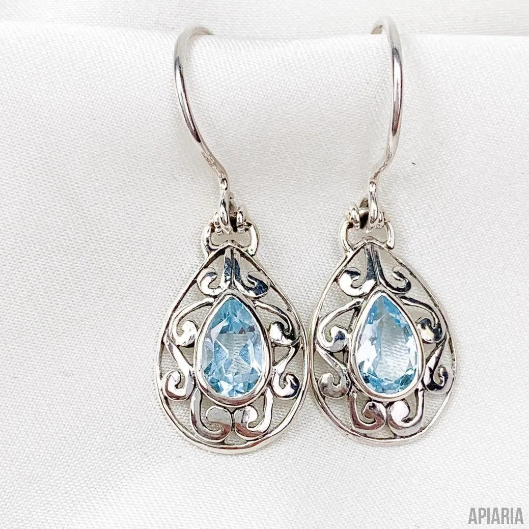 Sterling Silver Teardrop Faceted Blue Topaz Drop Earring