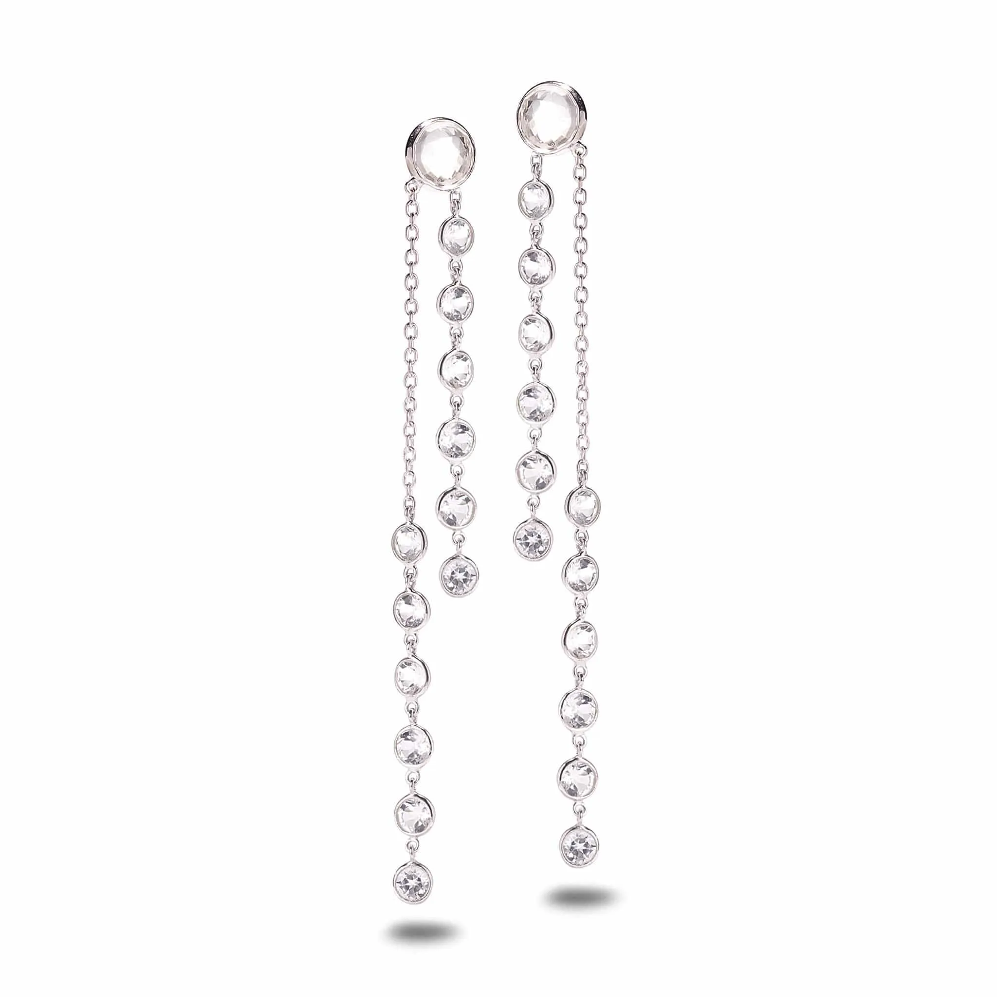 Sterling Silver White Topaz and Crystal Duster Drop Earrings