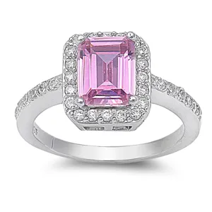 Sterling Silver Woman's Pink Ice CZ Fashion Ring Cute 925 Band 10mm Sizes 4-12