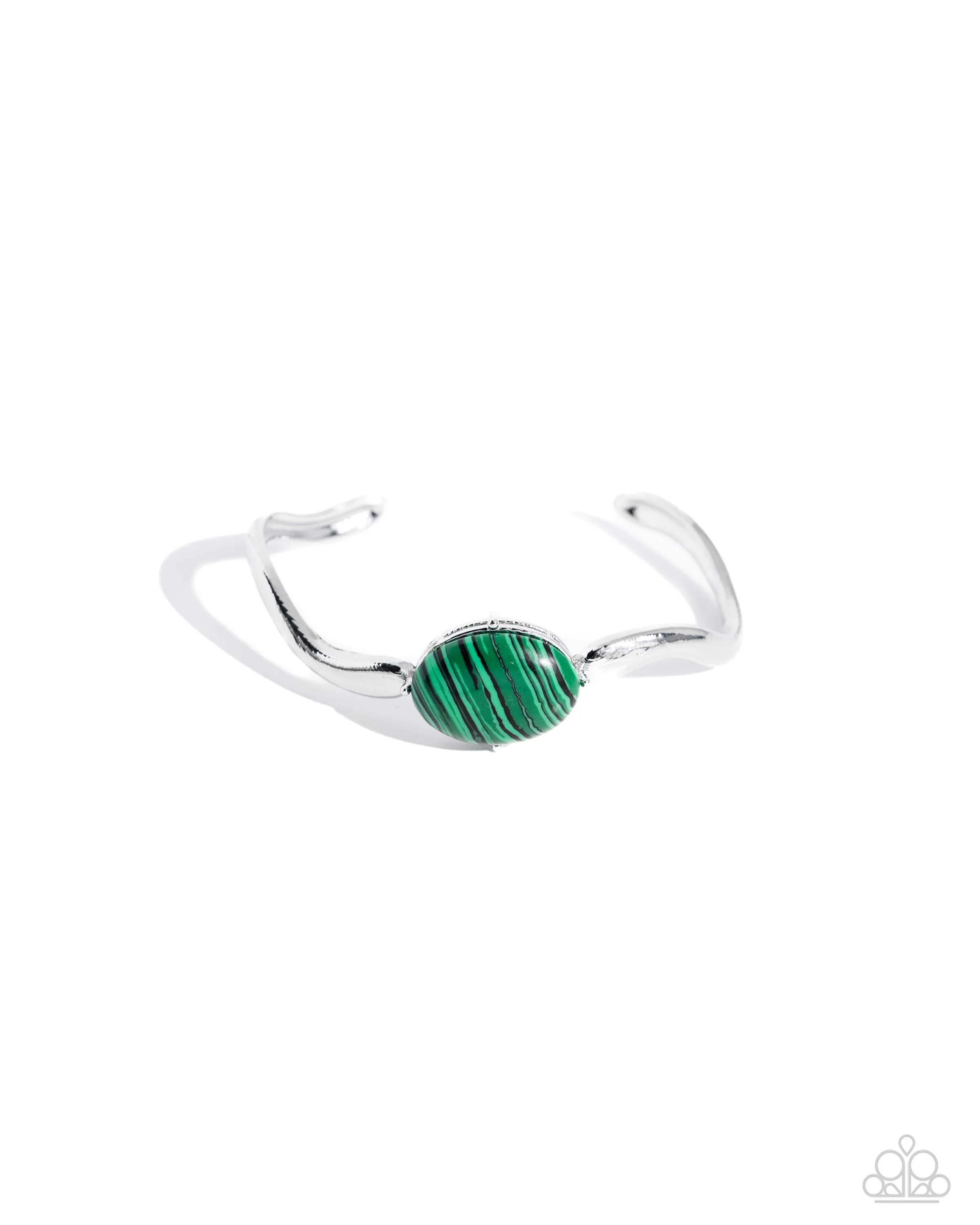 Striped Sensation - Green - Striped Bead Wavy Bar Paparazzi Cuff Bracelet