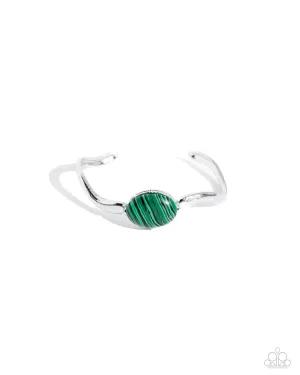 Striped Sensation - Green - Striped Bead Wavy Bar Paparazzi Cuff Bracelet