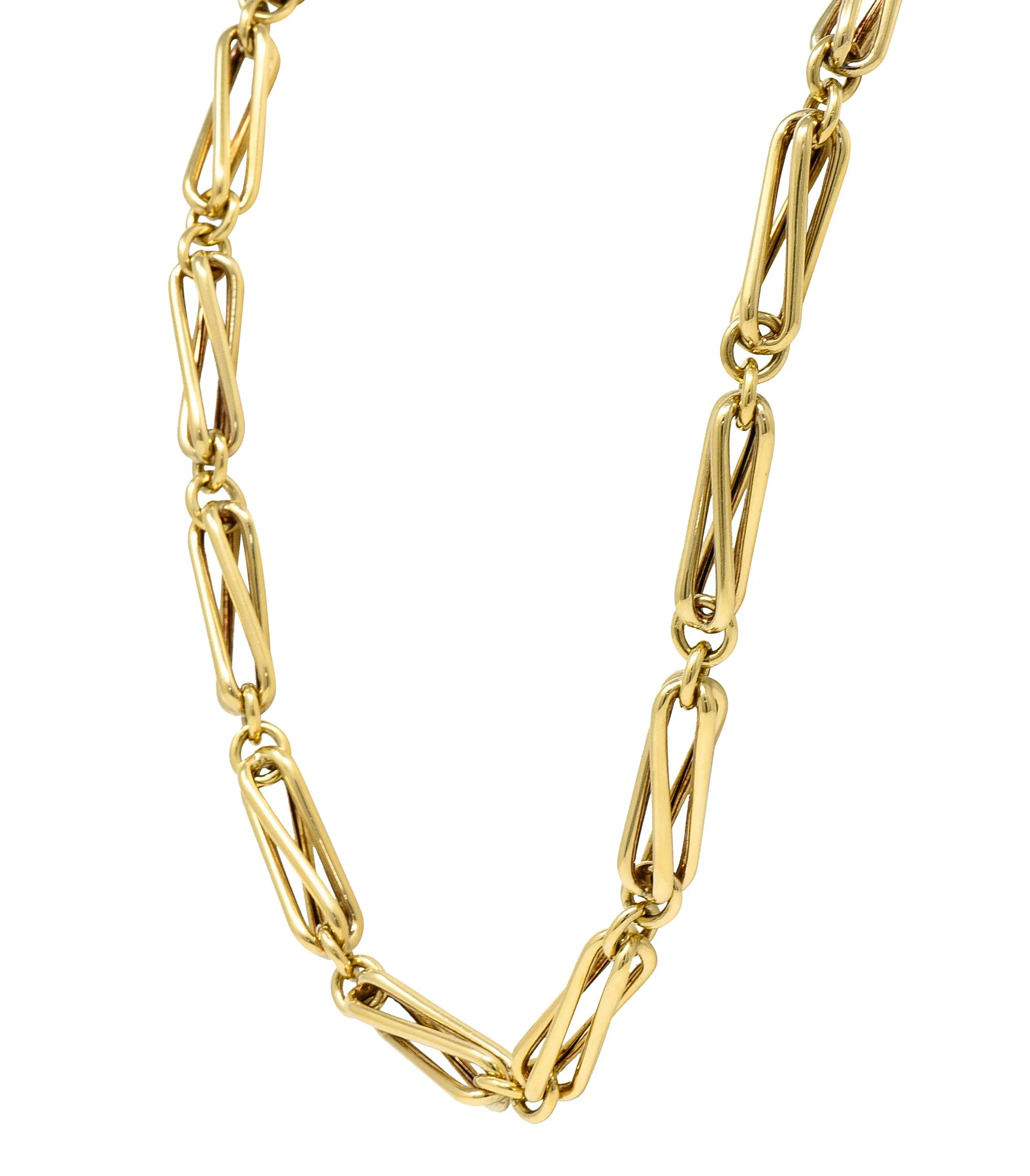 Substantial 18 Karat Yellow Gold Modernist Elongated Twist Link Vintage Chain Necklace