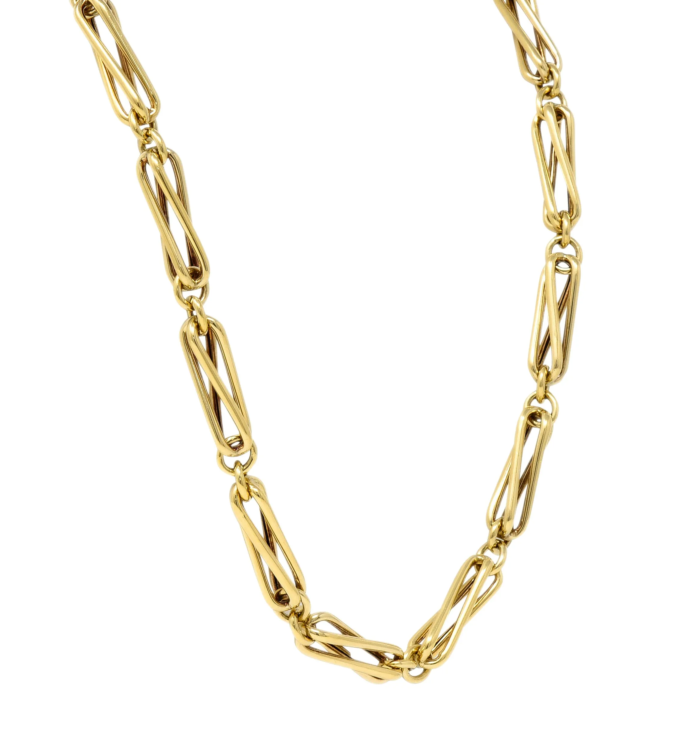 Substantial 18 Karat Yellow Gold Modernist Elongated Twist Link Vintage Chain Necklace