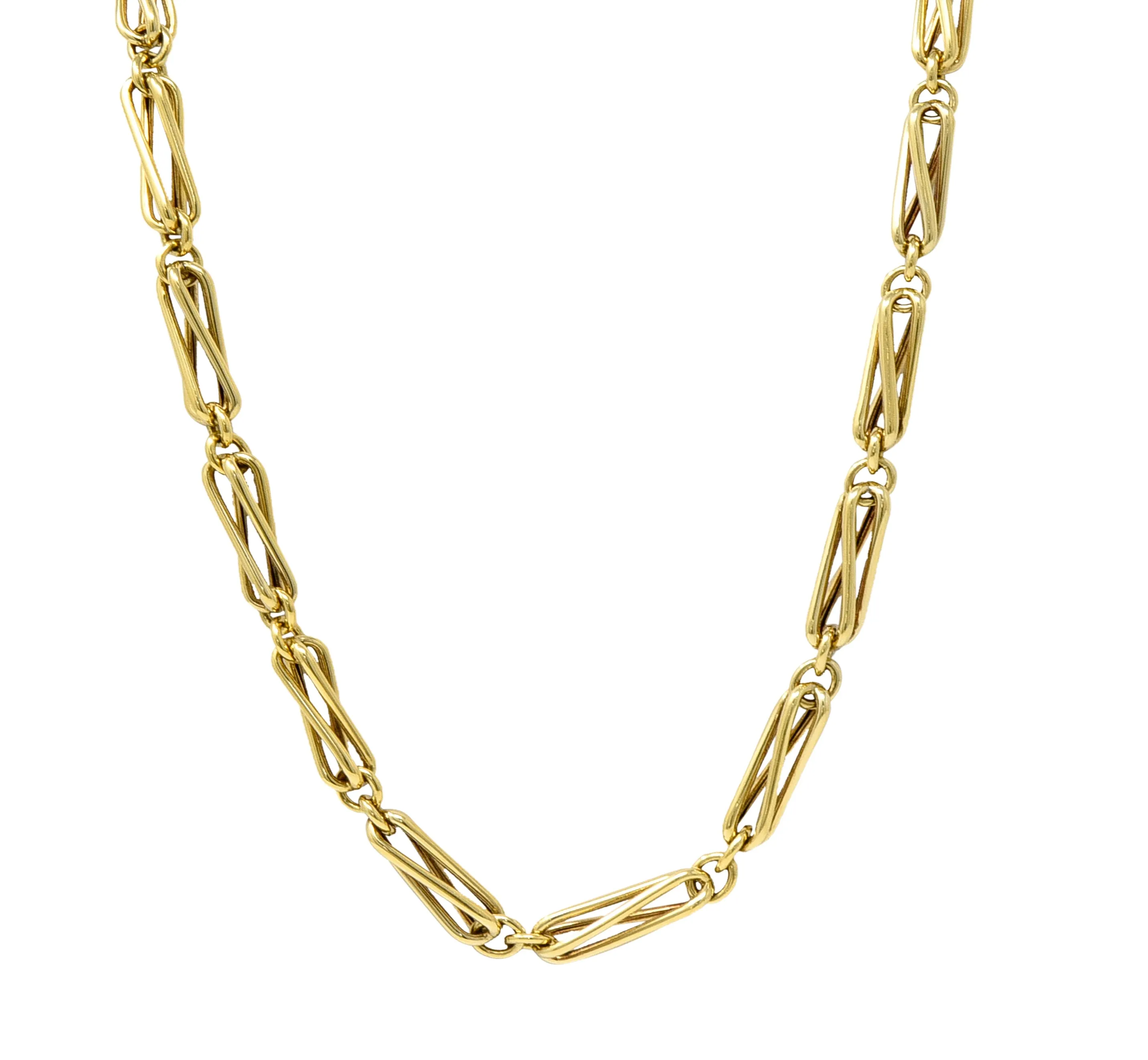 Substantial 18 Karat Yellow Gold Modernist Elongated Twist Link Vintage Chain Necklace