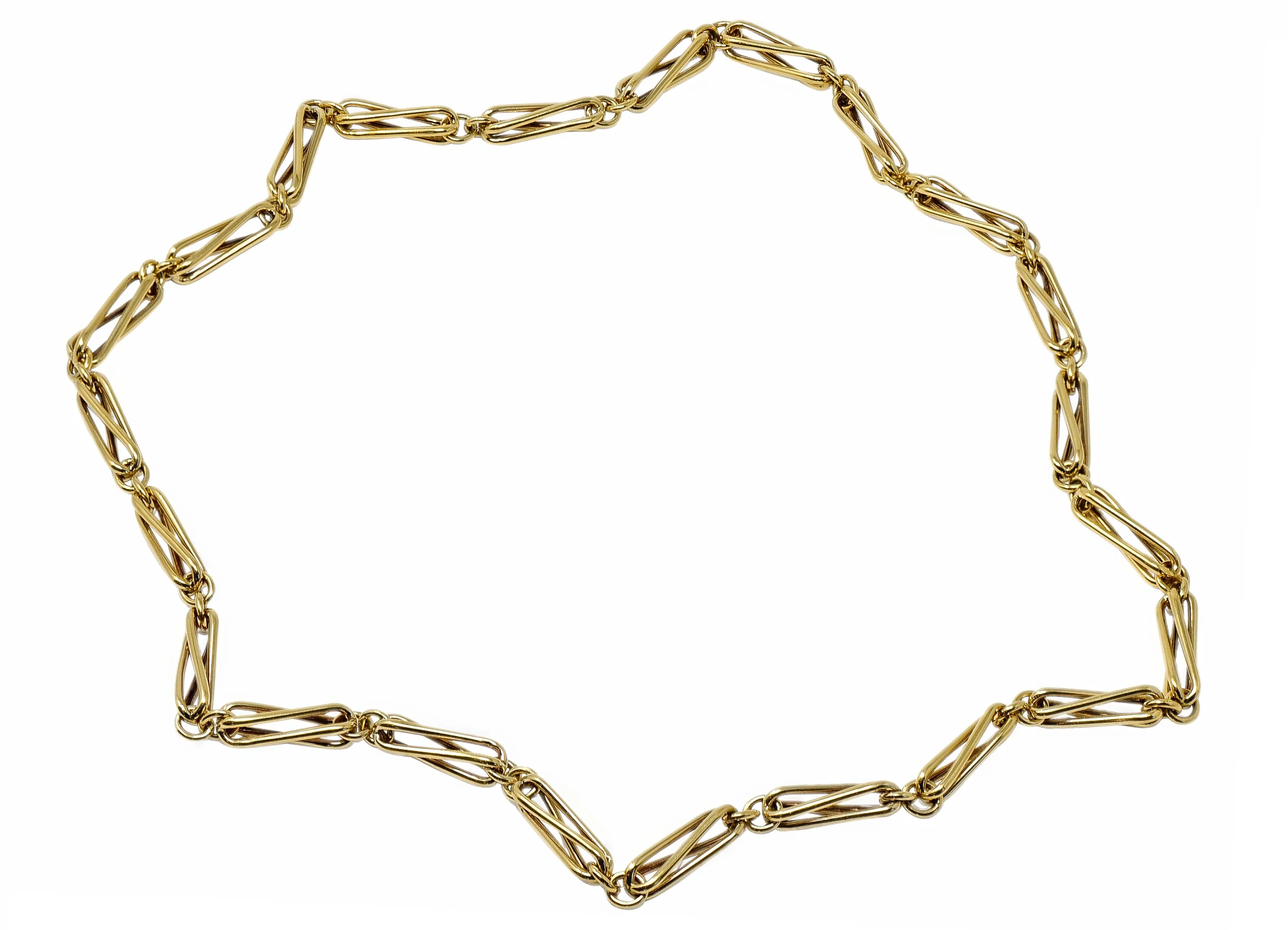 Substantial 18 Karat Yellow Gold Modernist Elongated Twist Link Vintage Chain Necklace