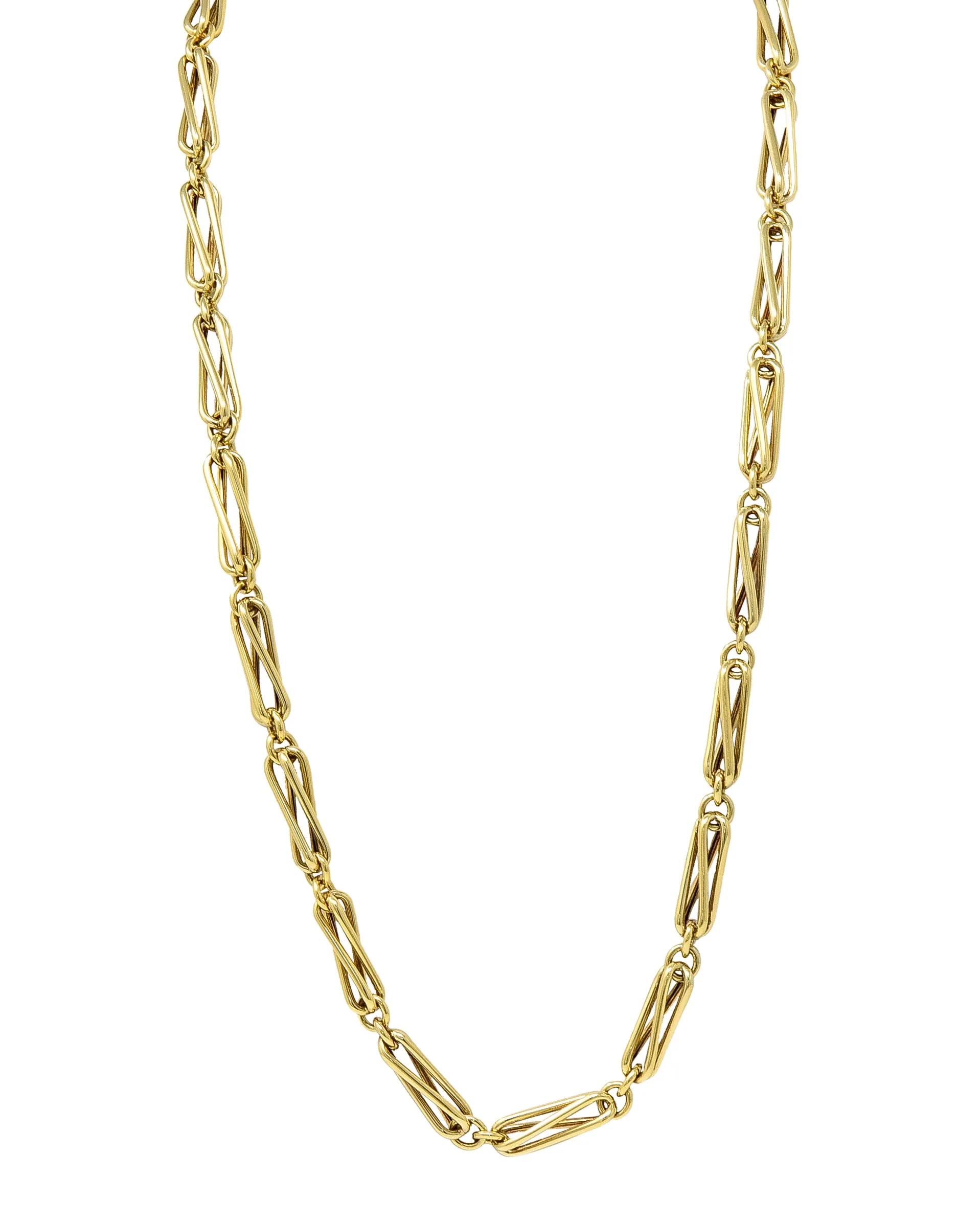 Substantial 18 Karat Yellow Gold Modernist Elongated Twist Link Vintage Chain Necklace