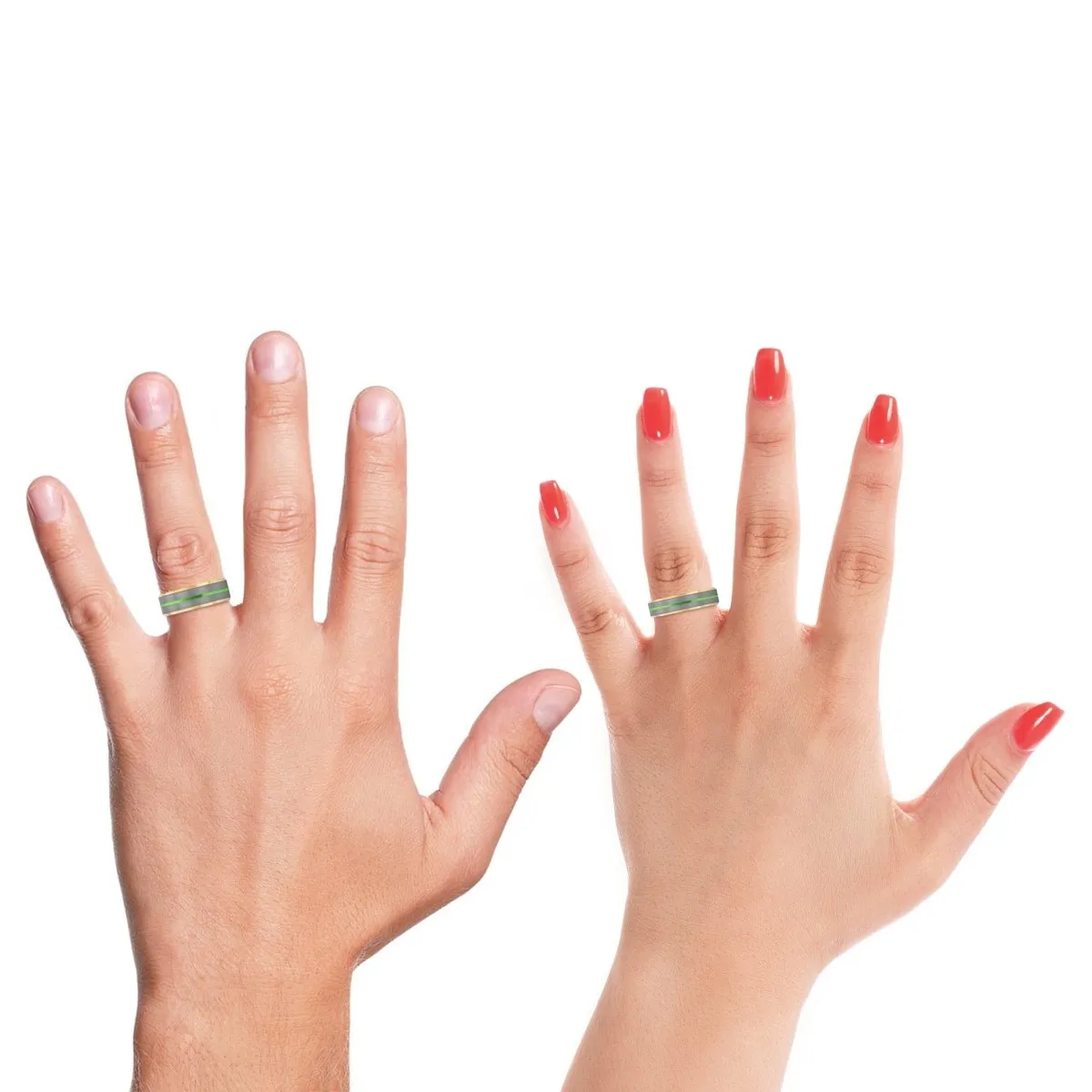 SUNLORD | Red Ring, Silver Tungsten Ring, Green Groove, Gold Beveled Edge