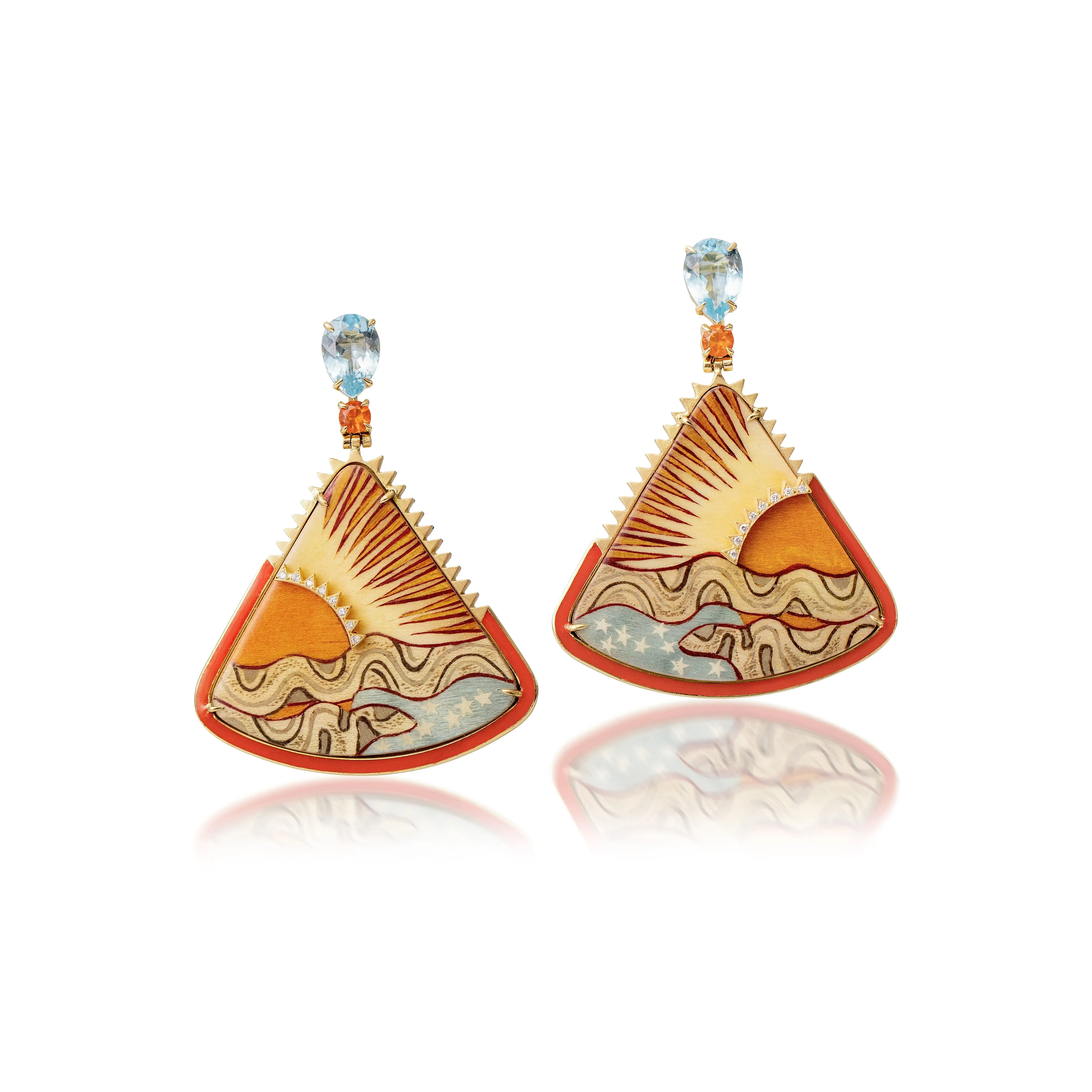 Sunset Marquetry Earrings with Fire Opal & Topaz