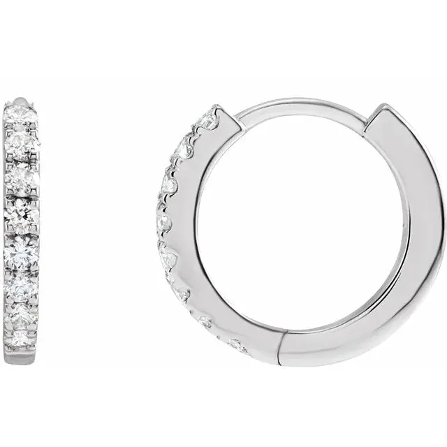 Super sparkly 14K White Gold Diamond Hoop &quot;Huggie&quot; Earrings - 0.25ct
