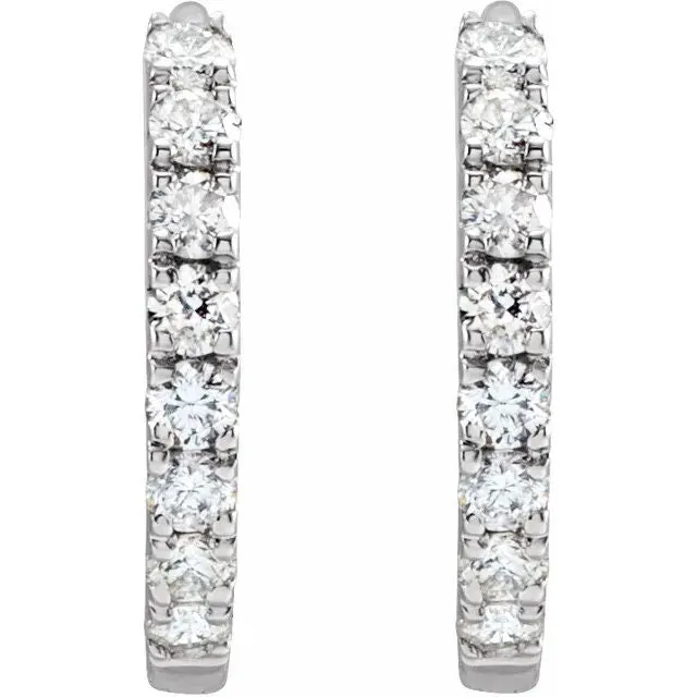 Super sparkly 14K White Gold Diamond Hoop &quot;Huggie&quot; Earrings - 0.25ct