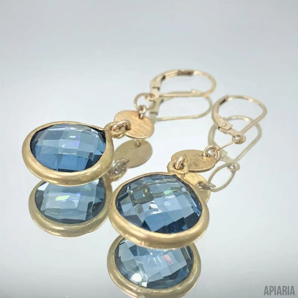 Swiss Blue Topaz Pendant and Beaded Necklace Set in 14K Gold Fill with Matching Earrings