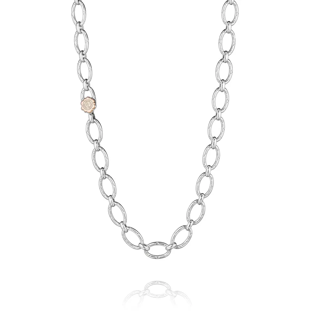 Tacori Sterling Silver Oval Link Necklace with Rose Gold Seal