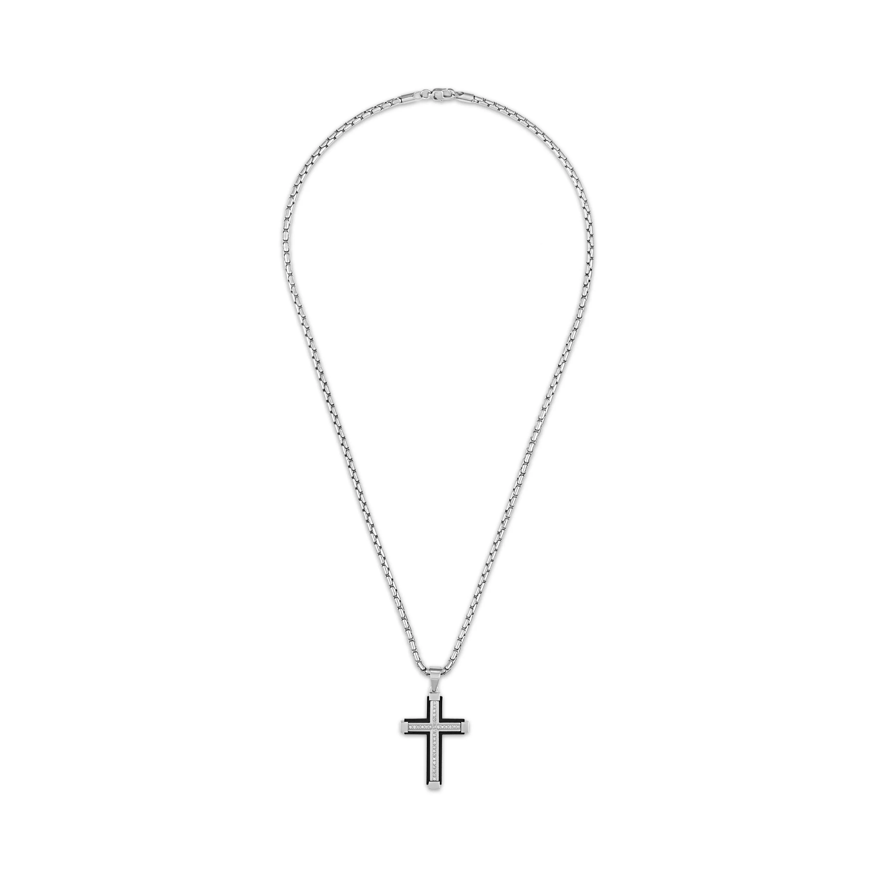The Men's Corner  Pendant with 1/6 Cttw Diamond Black Ion Plated Stainless Steel includes 22" chain