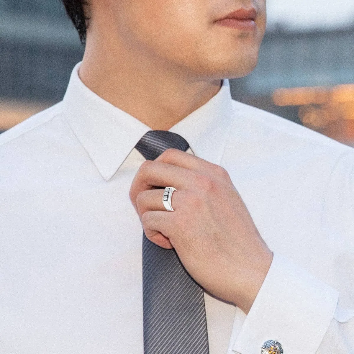 Three Stones Diamond Men's Wedding Band