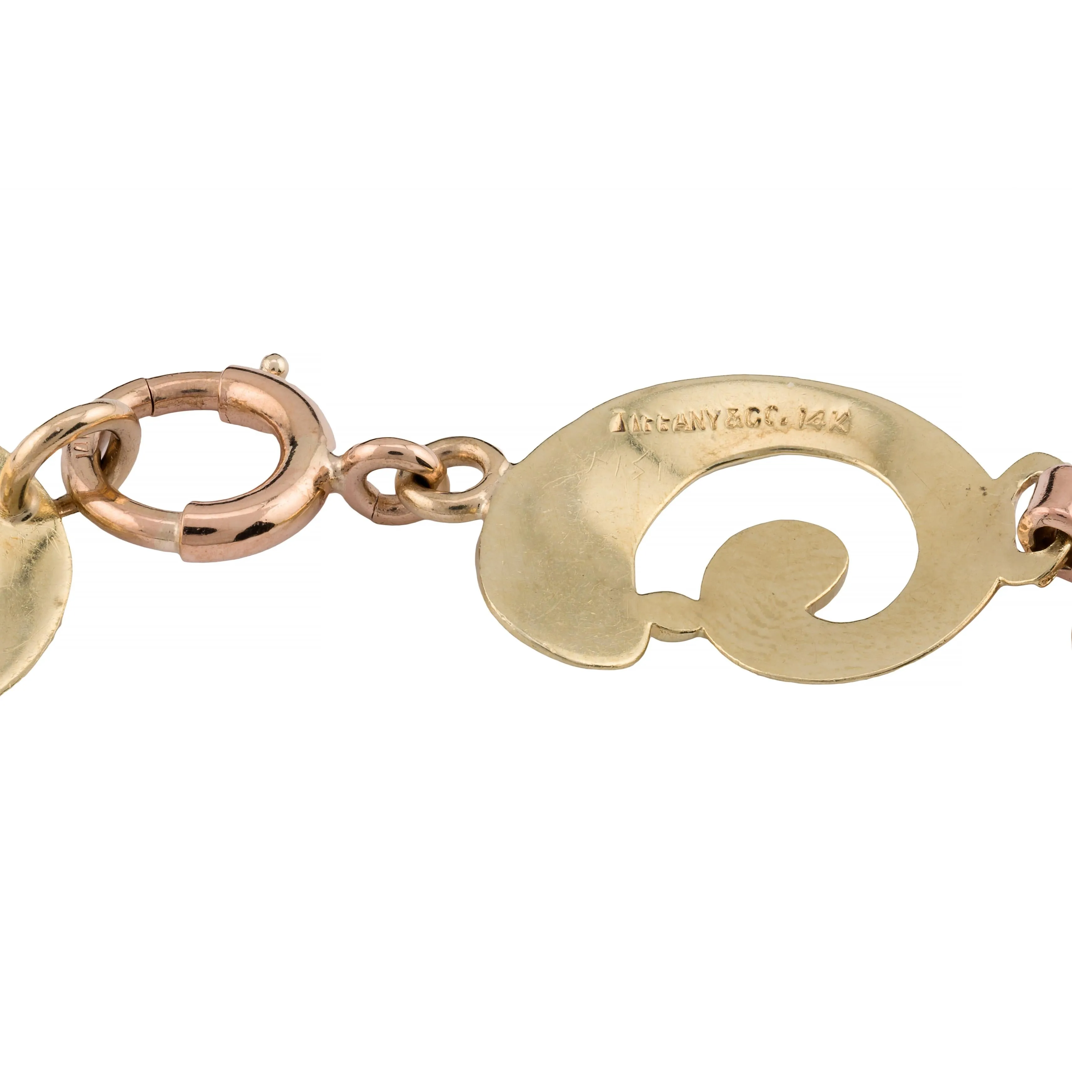 Tiffany & Company Retro Two Tone Rose and Green Gold Swirl Form Necklace Circa