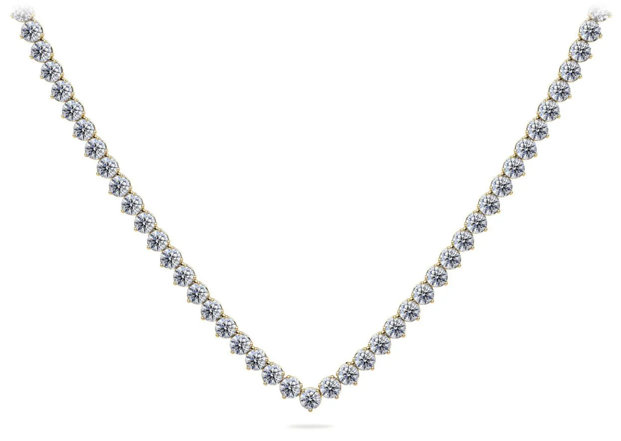 Timeless Three Prong Riviera V Neck Diamond Necklace with 14.52 ct.(finished) 3.2mm