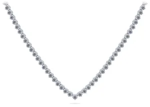 Timeless Three Prong Riviera V Neck Diamond Necklace with 14.52 ct.(finished) 3.2mm