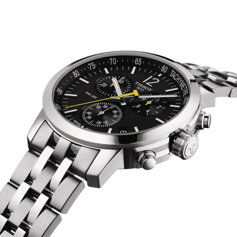 Tissot PRC 200 Silver Stainless Steel Black Dial Chronograph Quartz Watch for Gents - T114.417.11.057.00