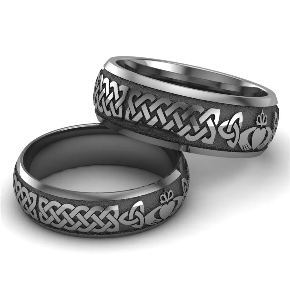 Titanium Claddagh Wedding Ring Set 1 - 8mm-6mm