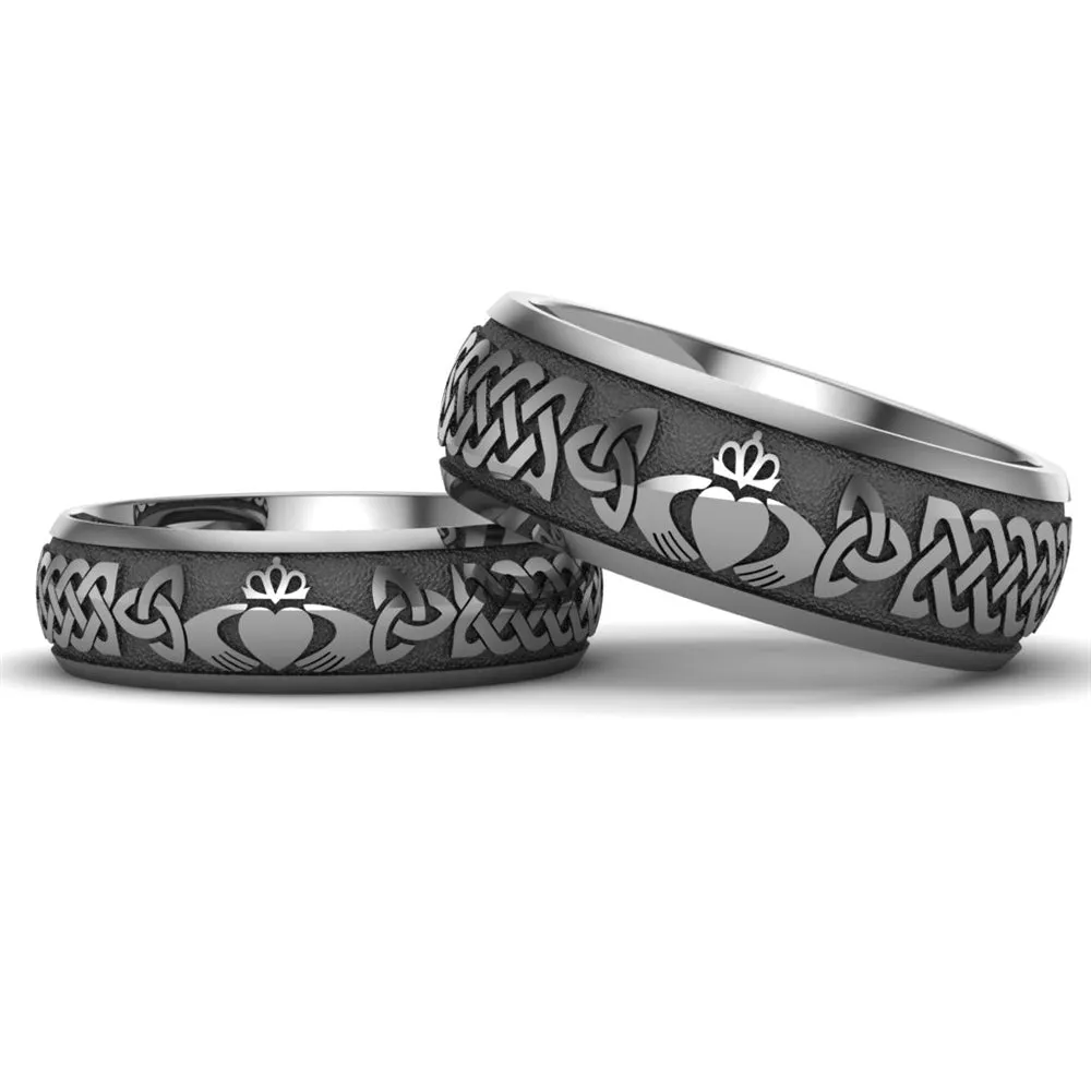 Titanium Claddagh Wedding Ring Set 1 - 8mm-6mm