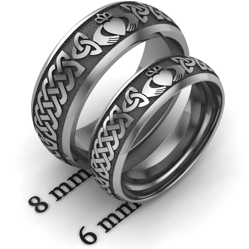 Titanium Claddagh Wedding Ring Set 1 - 8mm-6mm