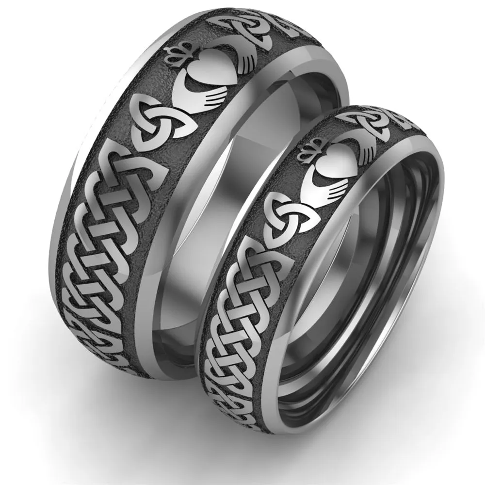 Titanium Claddagh Wedding Ring Set 1 - 8mm-6mm