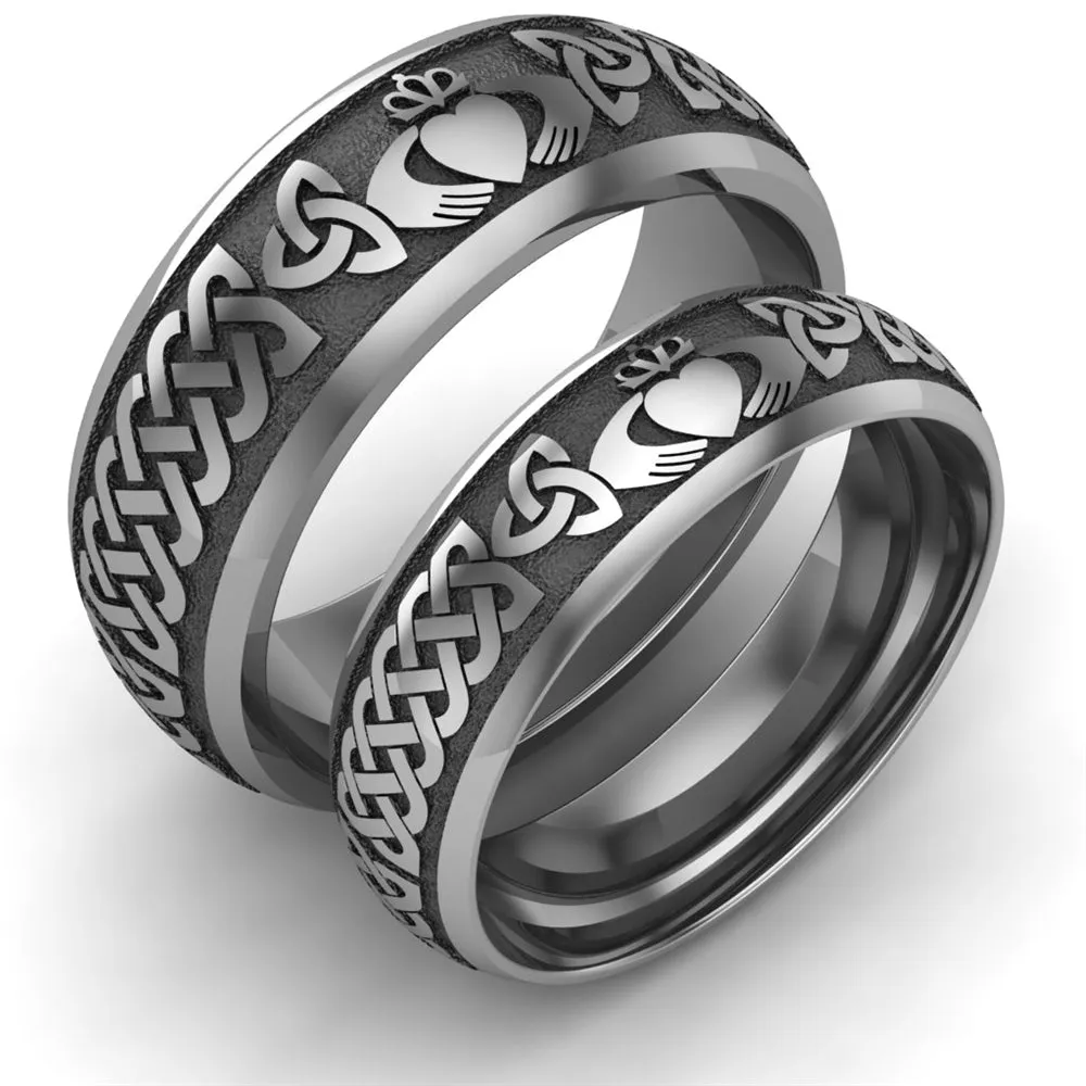 Titanium Claddagh Wedding Ring Set 1 - 8mm-6mm