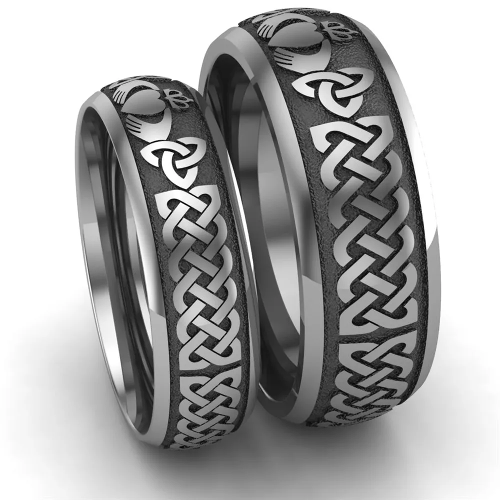 Titanium Claddagh Wedding Ring Set 1 - 8mm-6mm