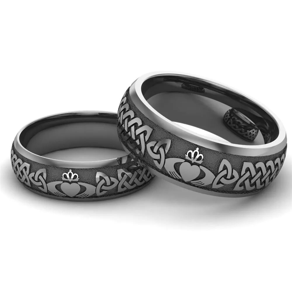 Titanium Claddagh Wedding Ring Set 1 - 8mm-6mm