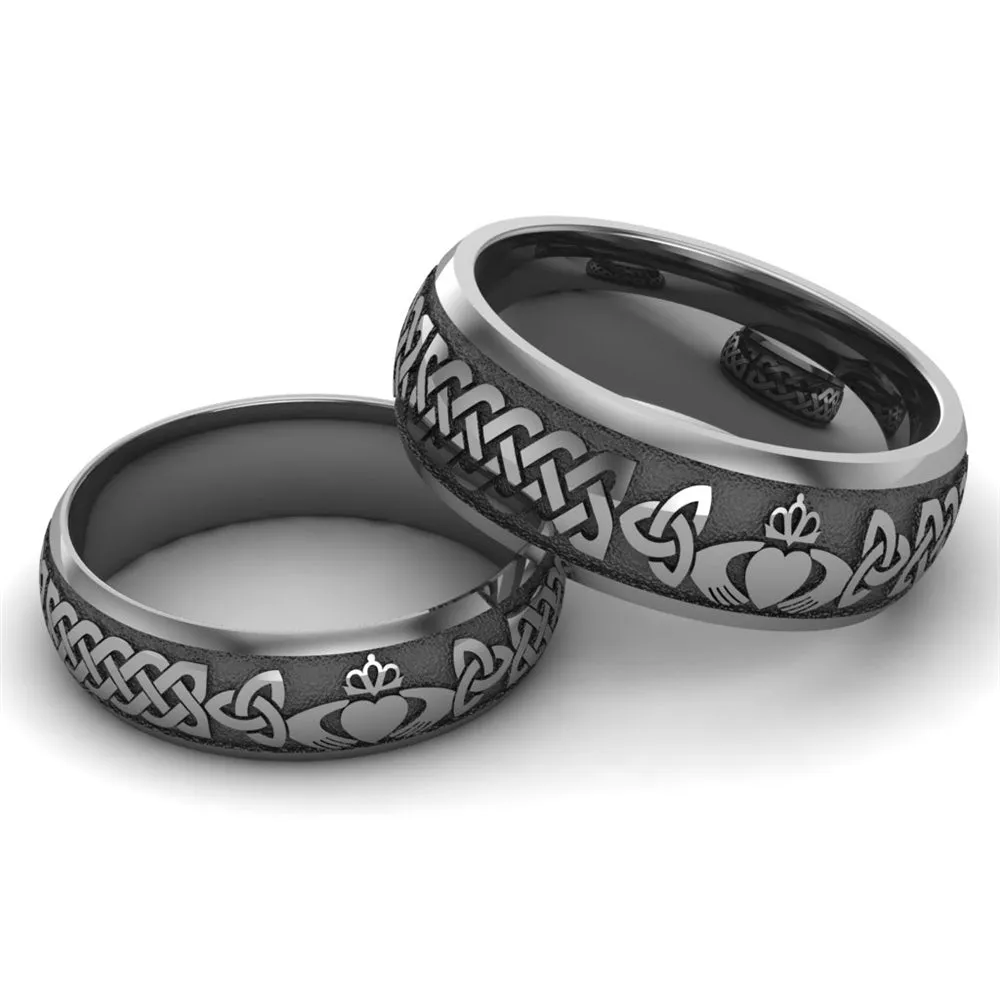 Titanium Claddagh Wedding Ring Set 1 - 8mm-6mm
