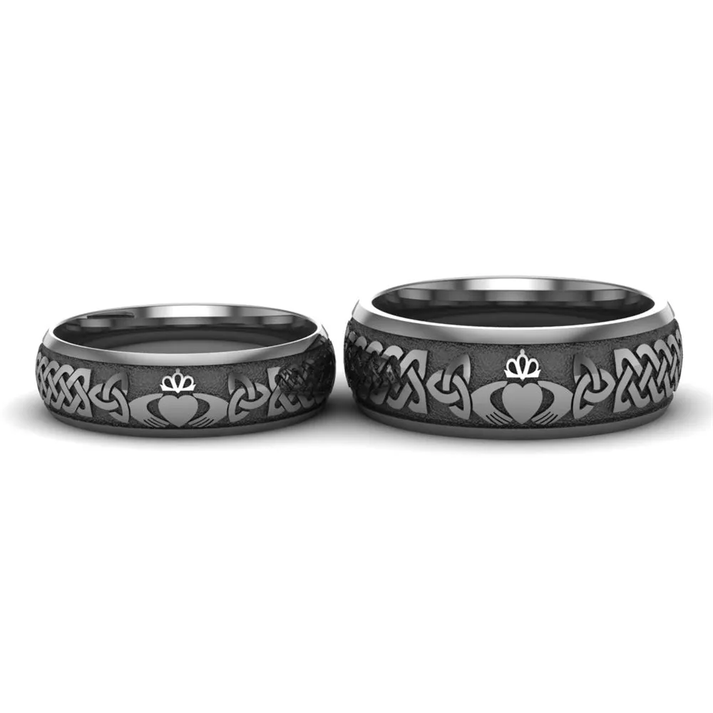 Titanium Claddagh Wedding Ring Set 1 - 8mm-6mm