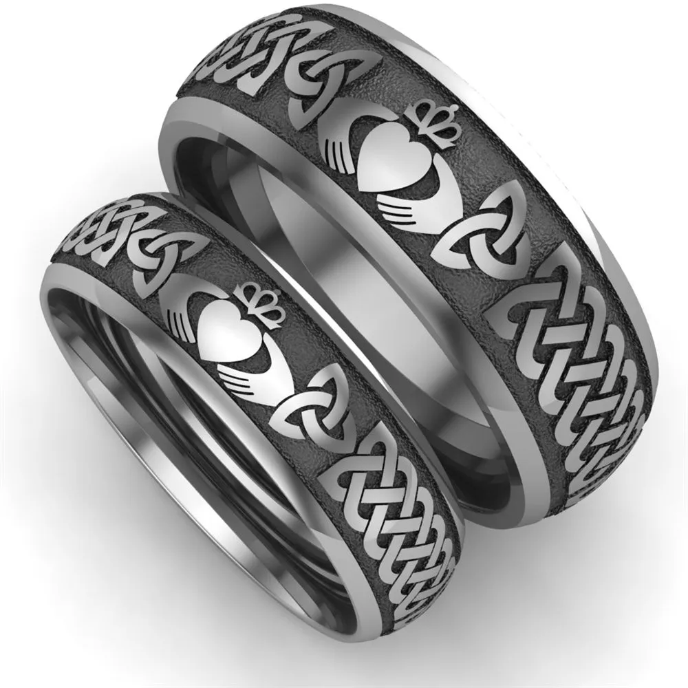 Titanium Claddagh Wedding Ring Set 1 - 8mm-6mm