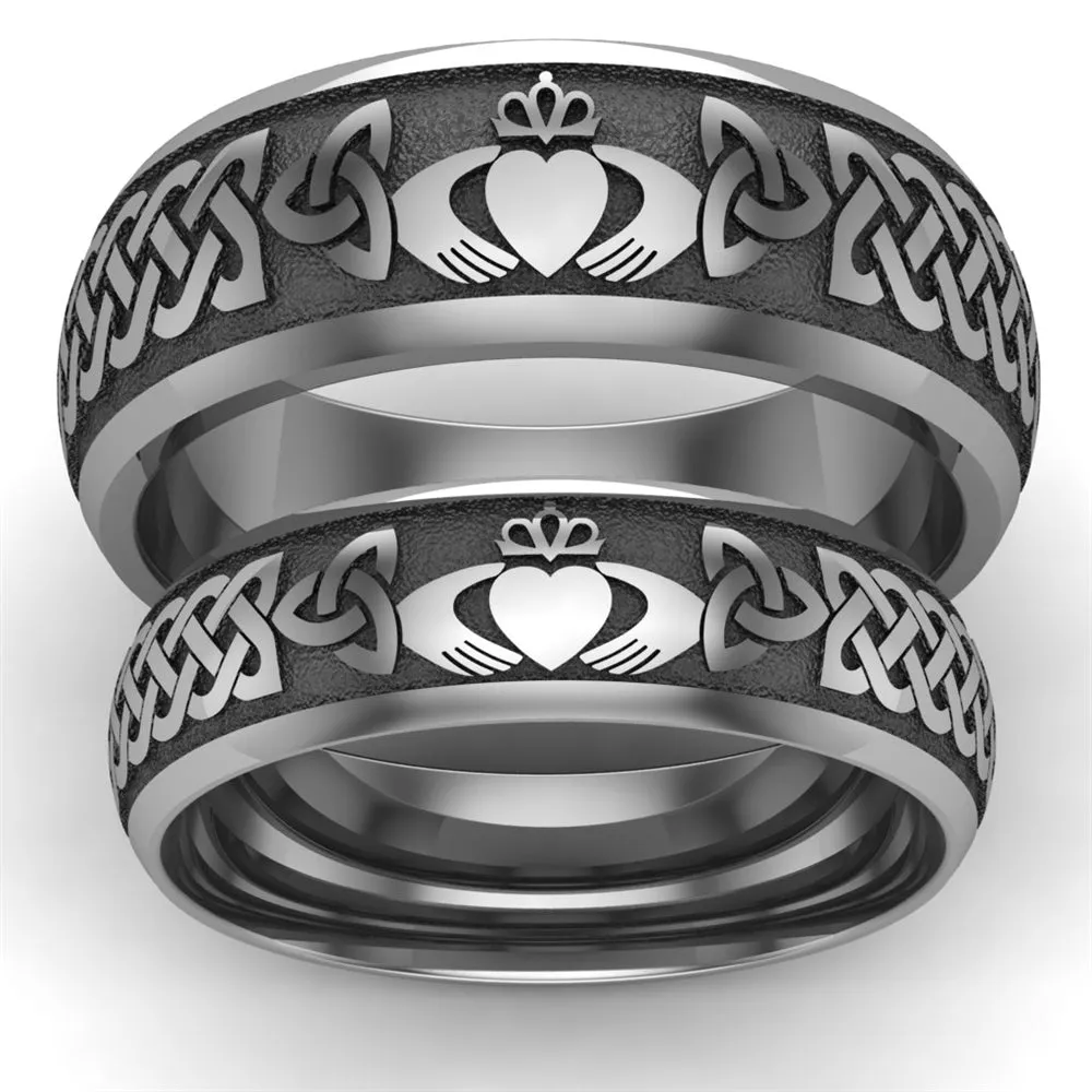 Titanium Claddagh Wedding Ring Set 1 - 8mm-6mm