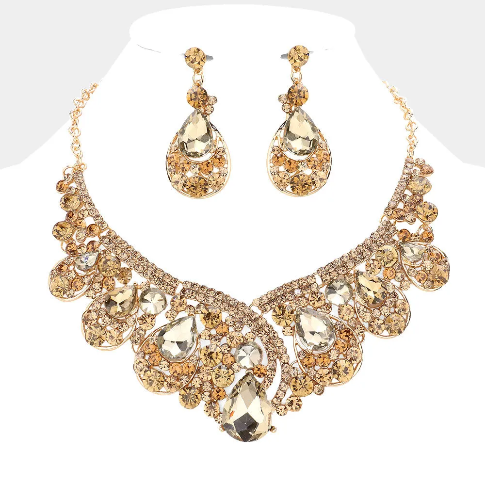 Topaz Crystal Teardrop Pageant Necklace Set | Prom Necklace Set | 261407