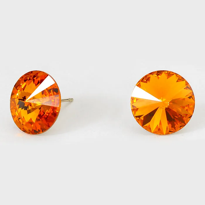 Topaz Small Round Crystal Stud Earrings | 15mm = 0.59" | 114084