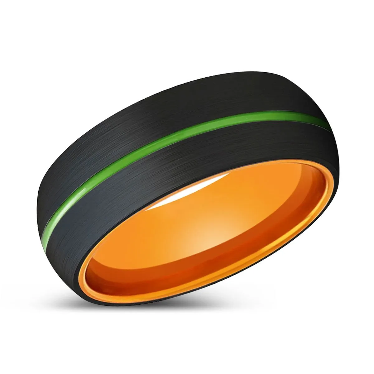 TOUCAN | Orange Ring, Black Tungsten Ring, Green Groove, Domed