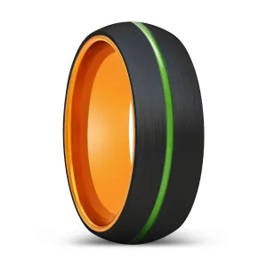 TOUCAN | Orange Ring, Black Tungsten Ring, Green Groove, Domed
