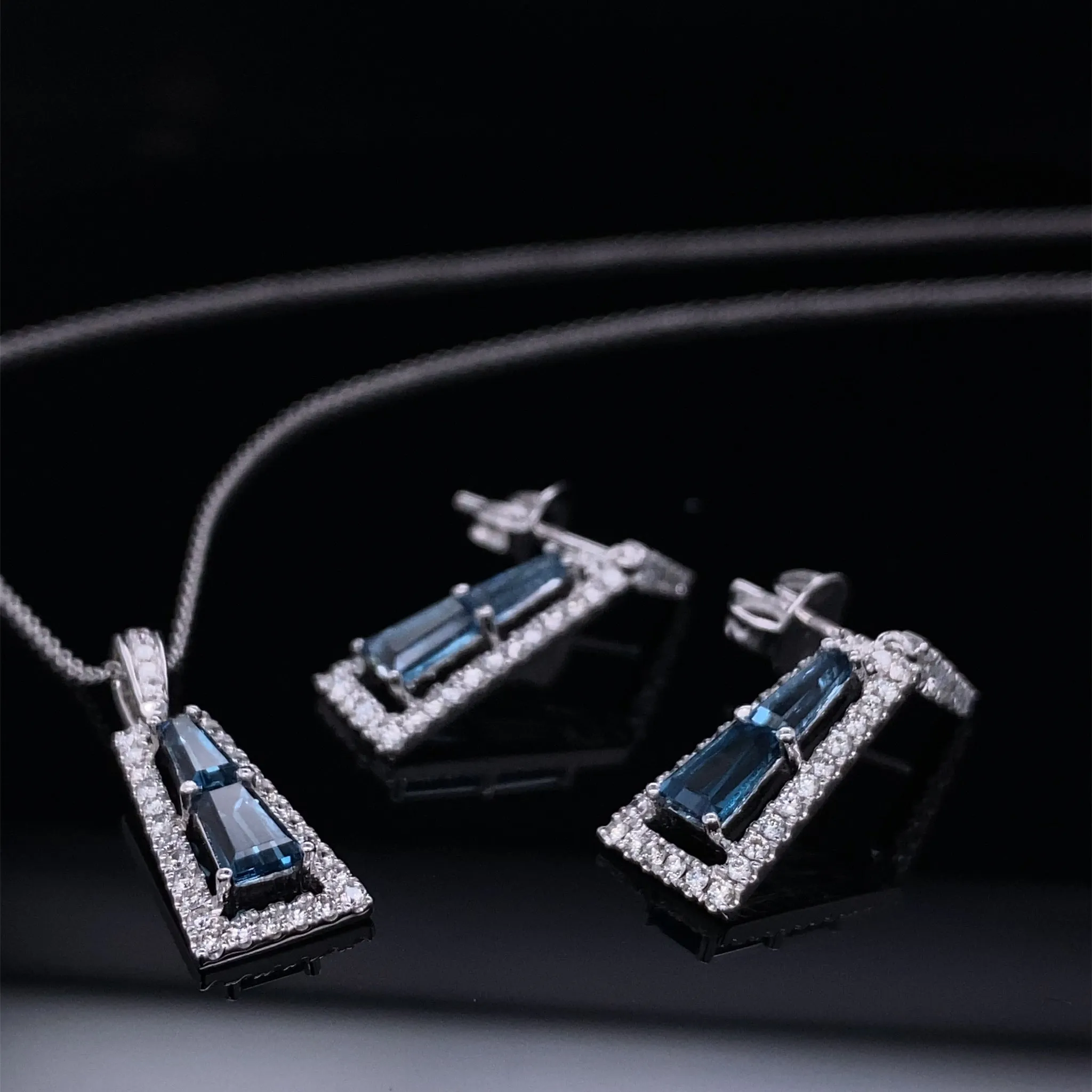 Trapezoid London Blue Topaz with Diamond Frame
