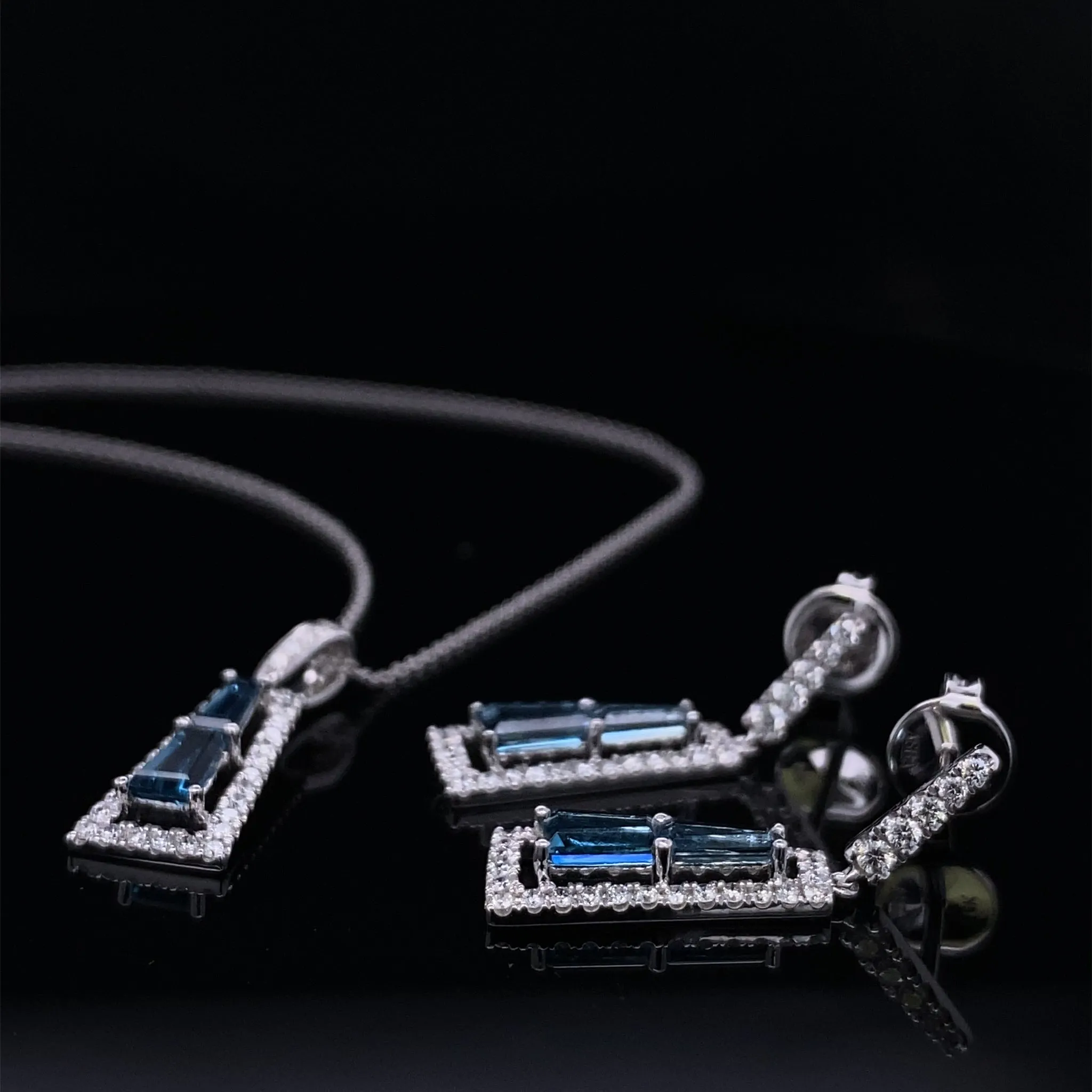 Trapezoid London Blue Topaz with Diamond Frame