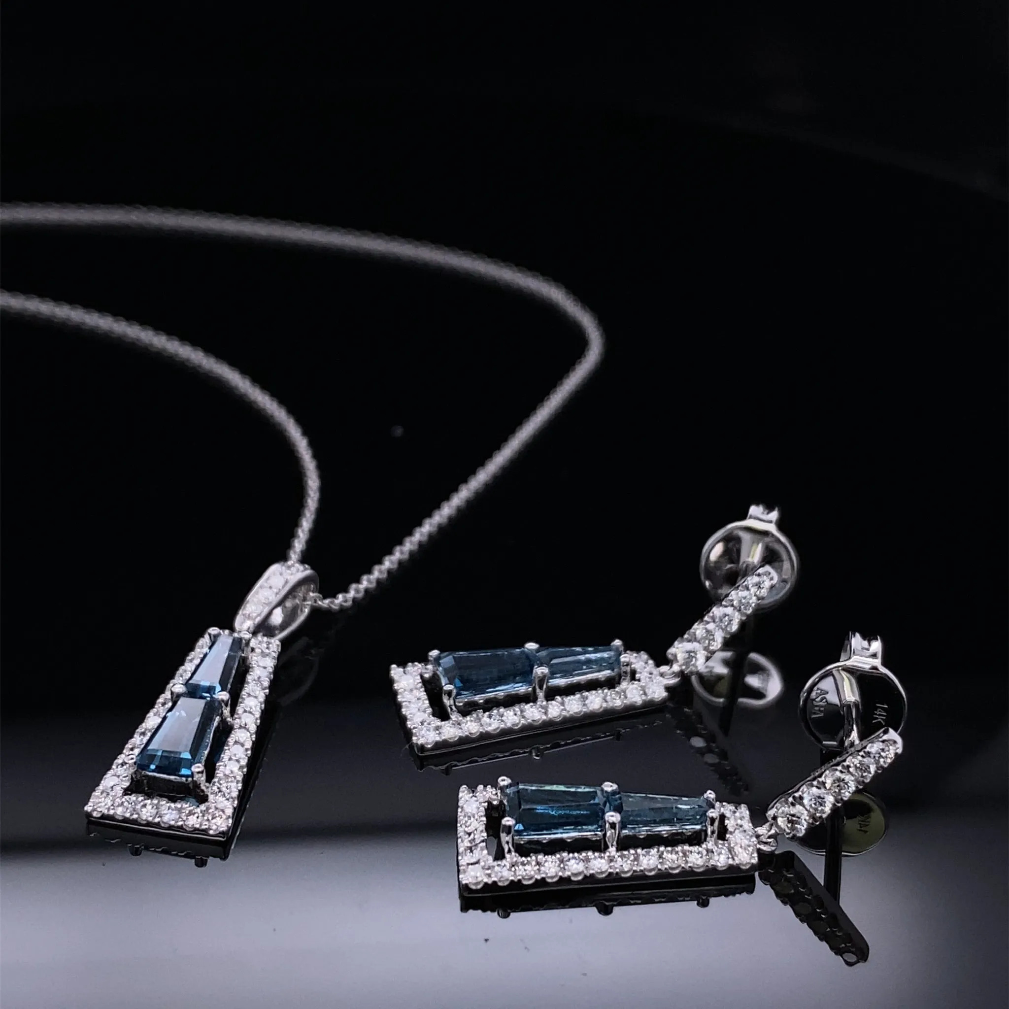 Trapezoid London Blue Topaz with Diamond Frame