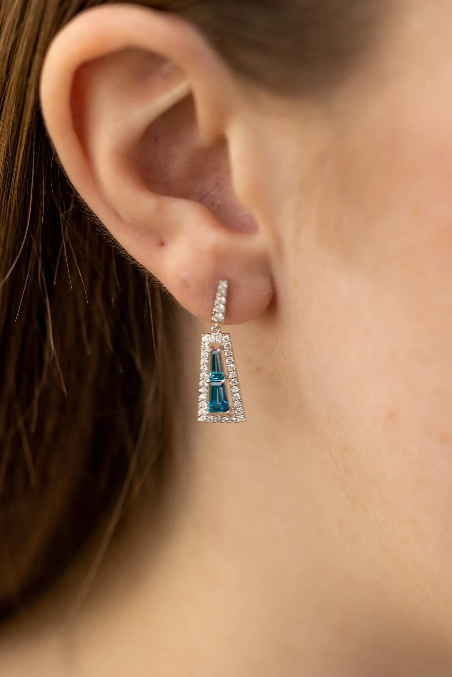 Trapezoid London Blue Topaz with Diamond Frame