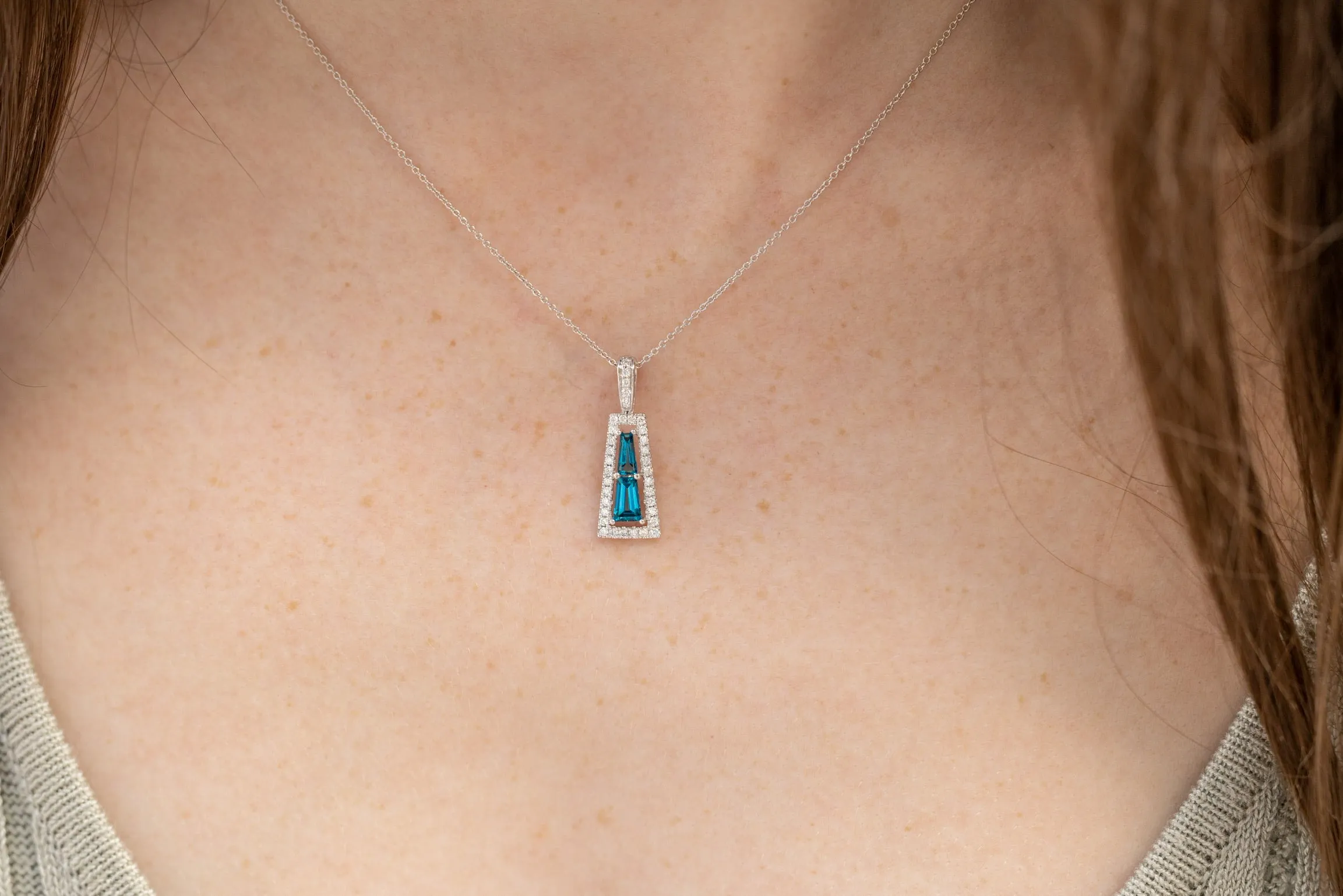 Trapezoid London Blue Topaz with Diamond Frame