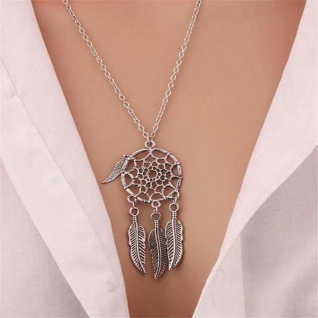 Trendy Dreamcatcher Pendant Mandala Lotus Necklaces ffor Women Vintage Gold Feather Dream Catcher Jewelry Party Accessories