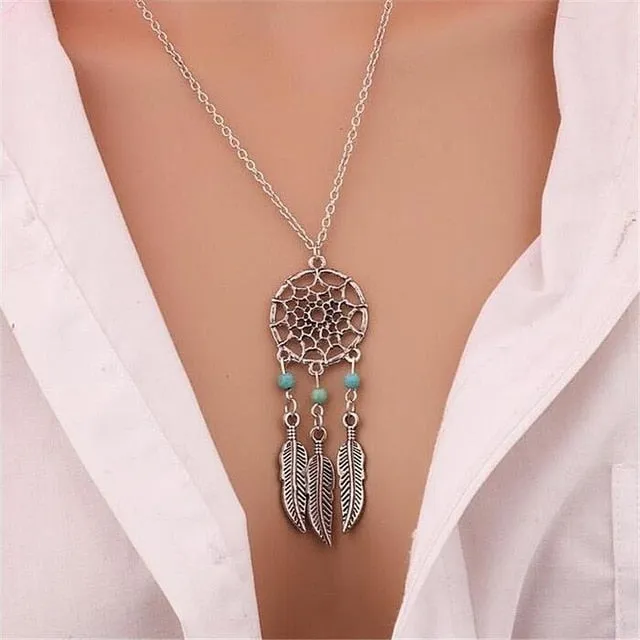 Trendy Dreamcatcher Pendant Mandala Lotus Necklaces ffor Women Vintage Gold Feather Dream Catcher Jewelry Party Accessories