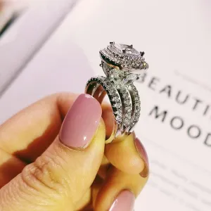 Trendy Luxury Big 925 Sterling Silver Engagement Diamond Ring for Women and Ladies