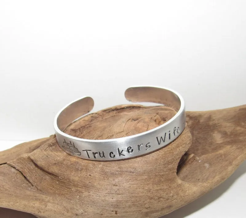 Trucking life cuff bracelet, Truckers wife gift,  Personalized Adjustable stamped cuff bracelet,  adjustable cuff stamped jewelry