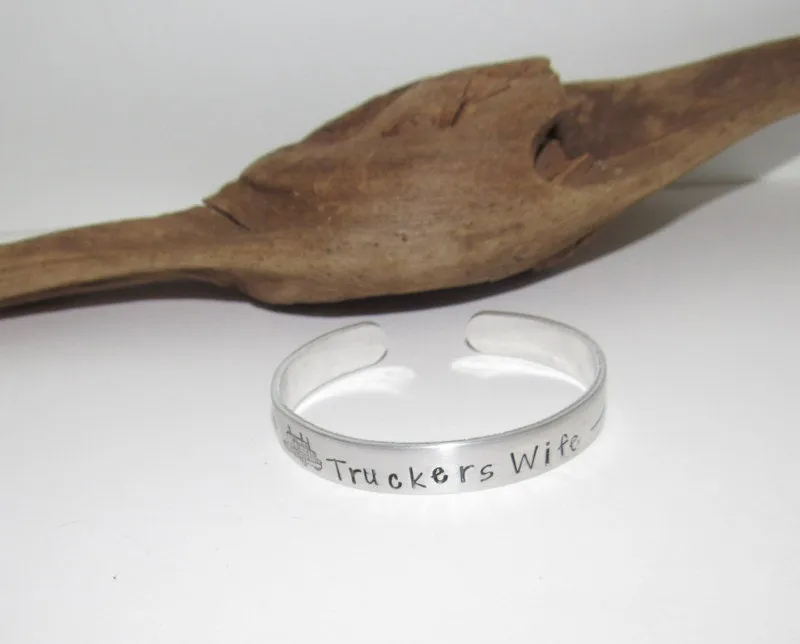 Trucking life cuff bracelet, Truckers wife gift,  Personalized Adjustable stamped cuff bracelet,  adjustable cuff stamped jewelry