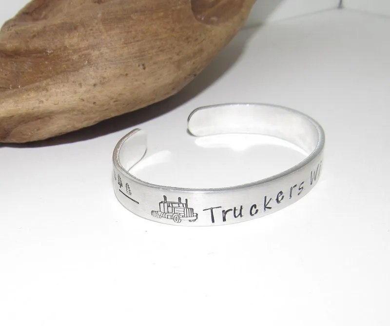 Trucking life cuff bracelet, Truckers wife gift,  Personalized Adjustable stamped cuff bracelet,  adjustable cuff stamped jewelry