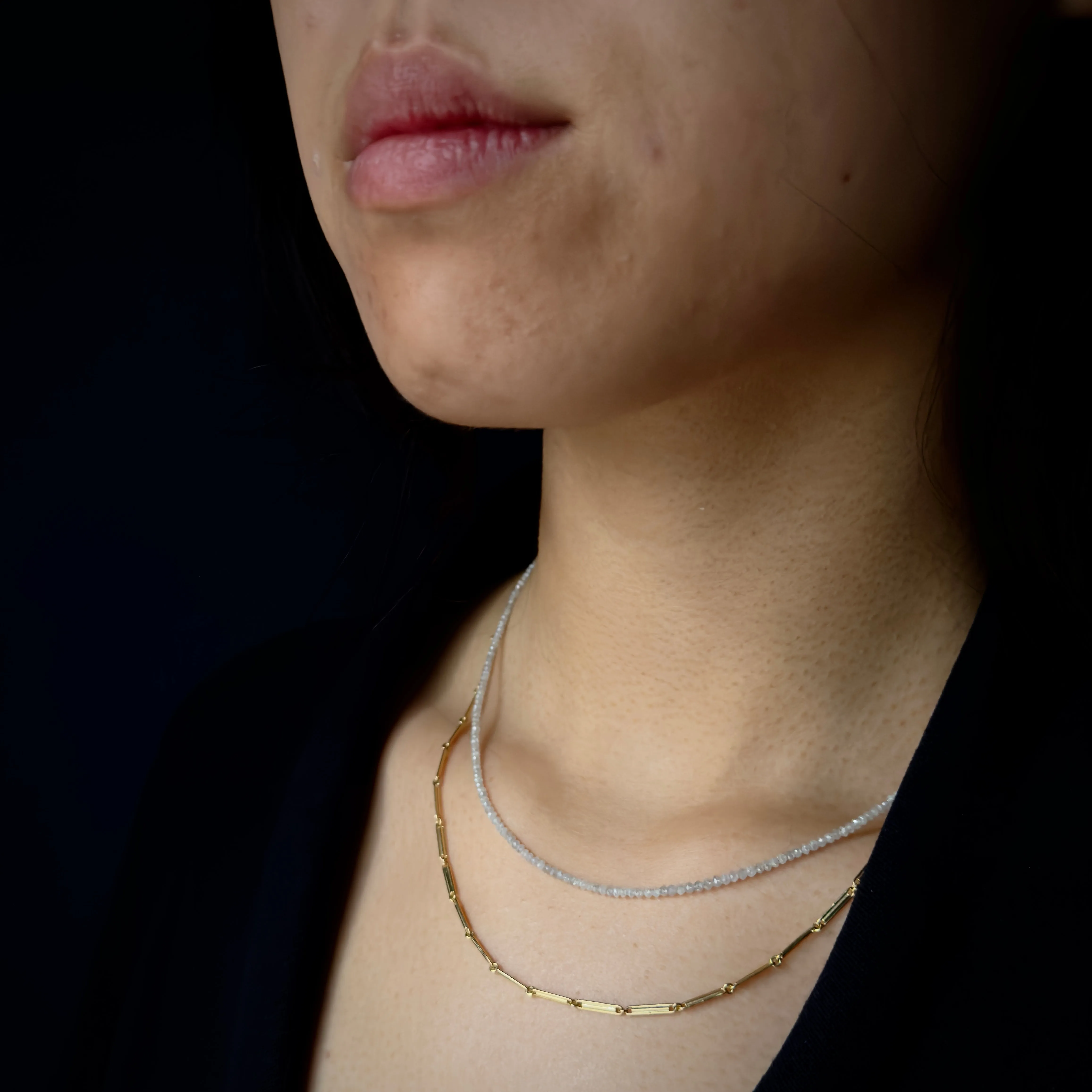 Tura Sugden Tiny Facetted Gray Diamond Bead & 18K Yellow Gold Chain Necklace