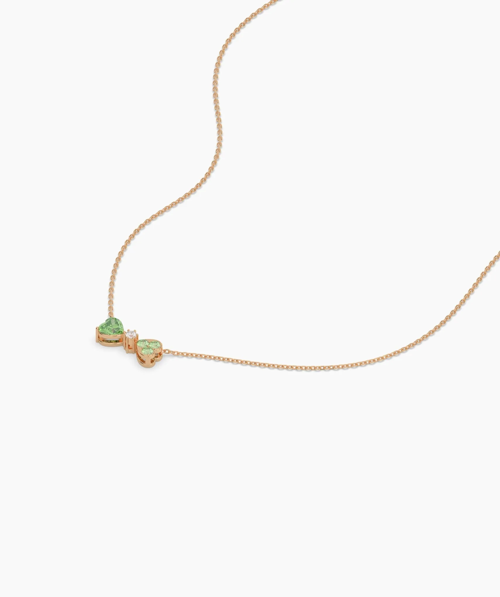 Twin Hearts Necklace with Green Stones